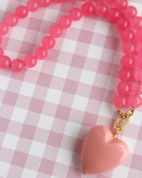 Bright Pink Bubblegum Gem Necklace