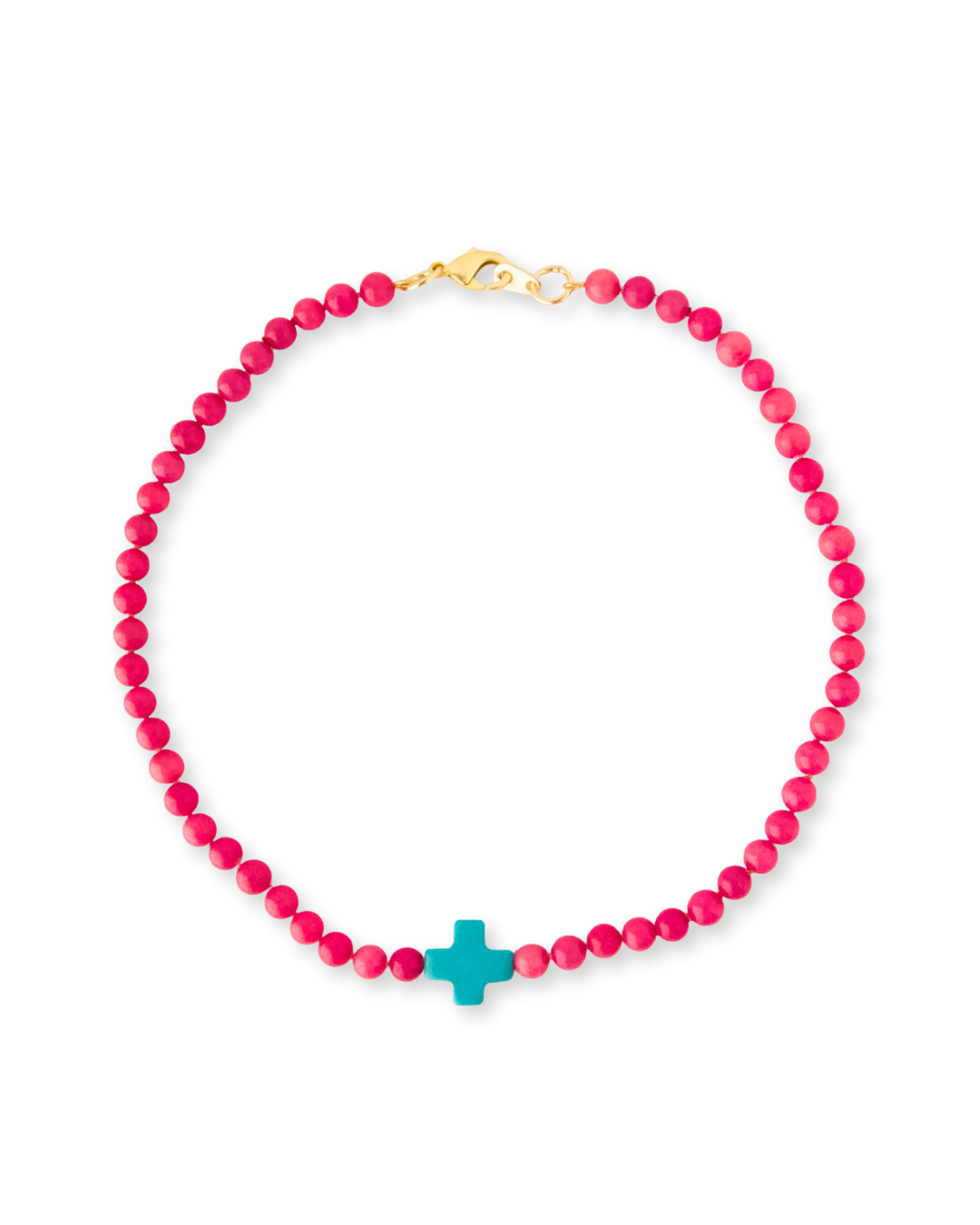 Pink Agate Petite Cross Bubblegum Gem Choker - 15"