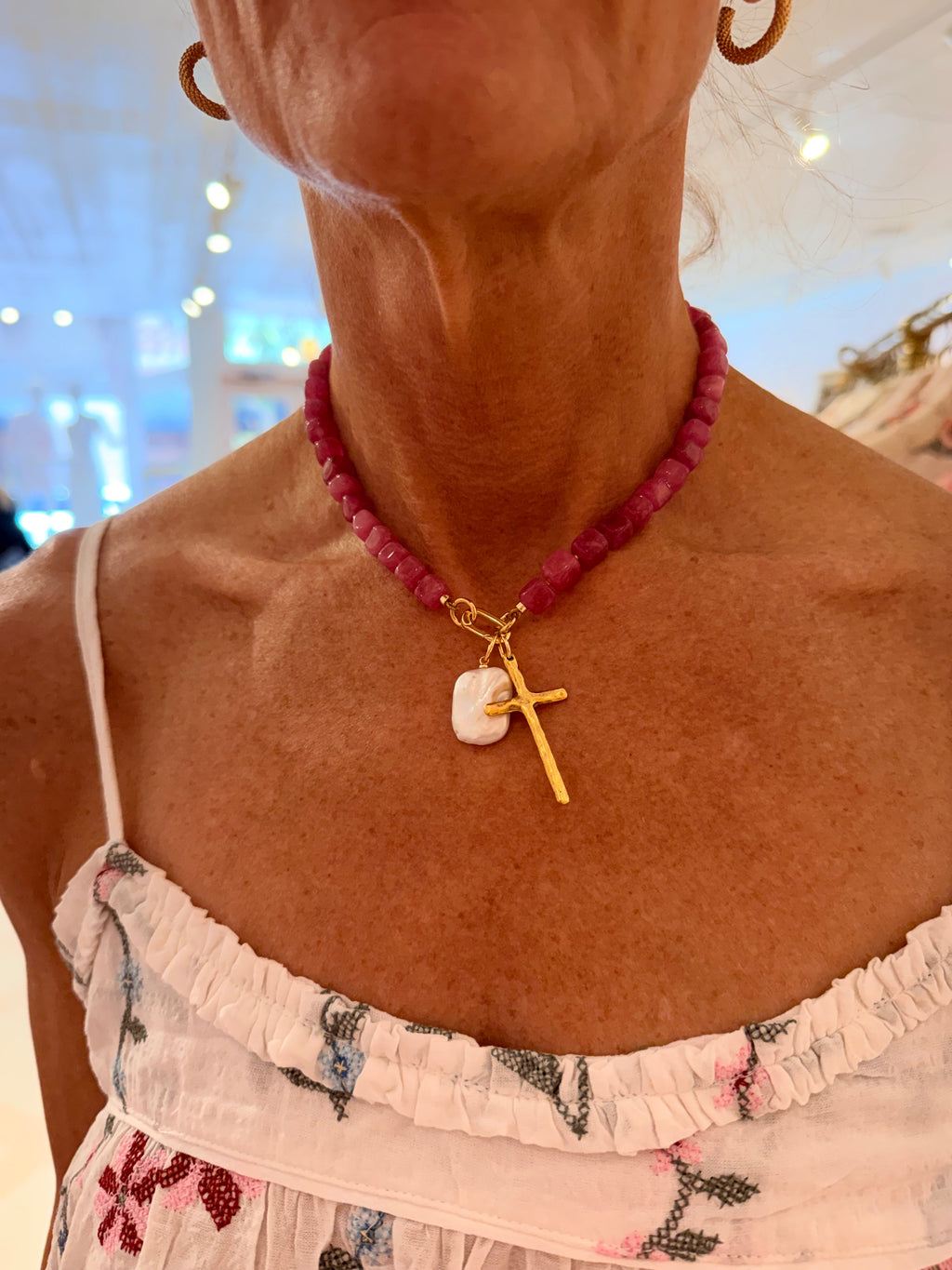 Large Hammered Cross Charm