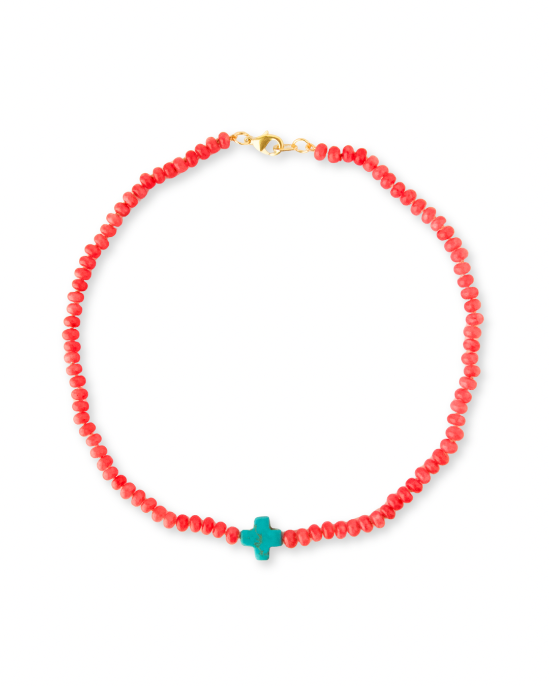 Coral Petite Cross Bubblegum Gem Necklace - 18"