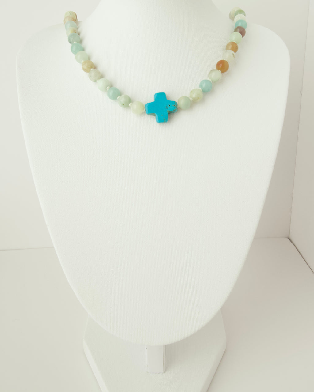 Amazonite Petite Cross Bubblegum Gem Necklace