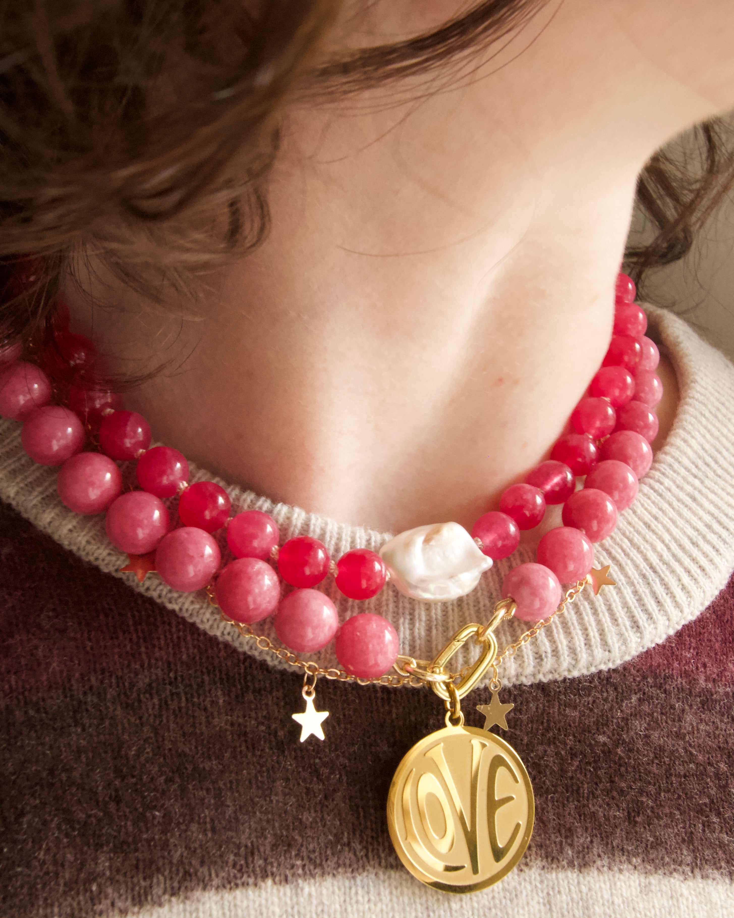 Bright Pink Luxe Bubblegum Gem Necklace - 16"